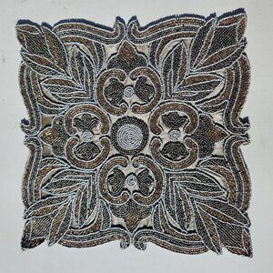 Embroidered Beaded Square Placemat Table Setting Holiday Christmas Decor Silver